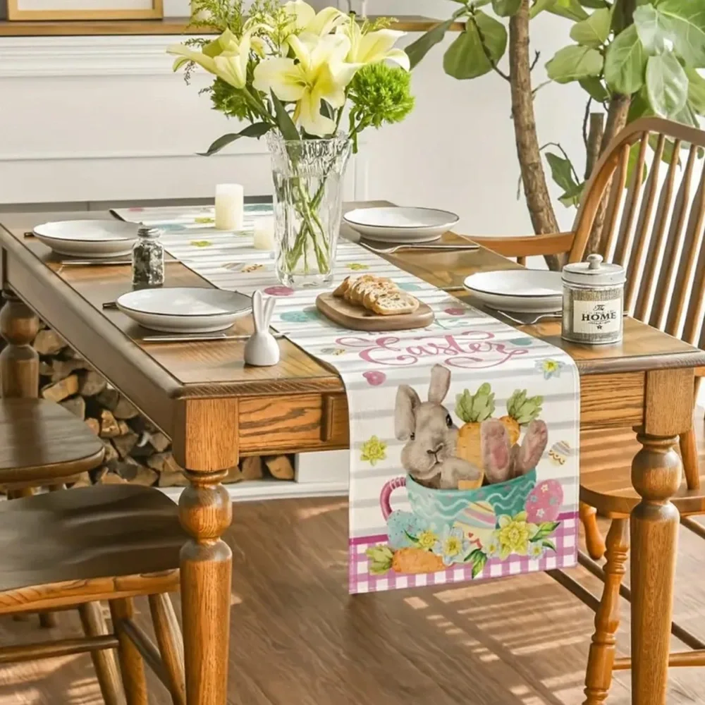Happy Easter Buffalo Plaid Carrot Bunny Table Runner